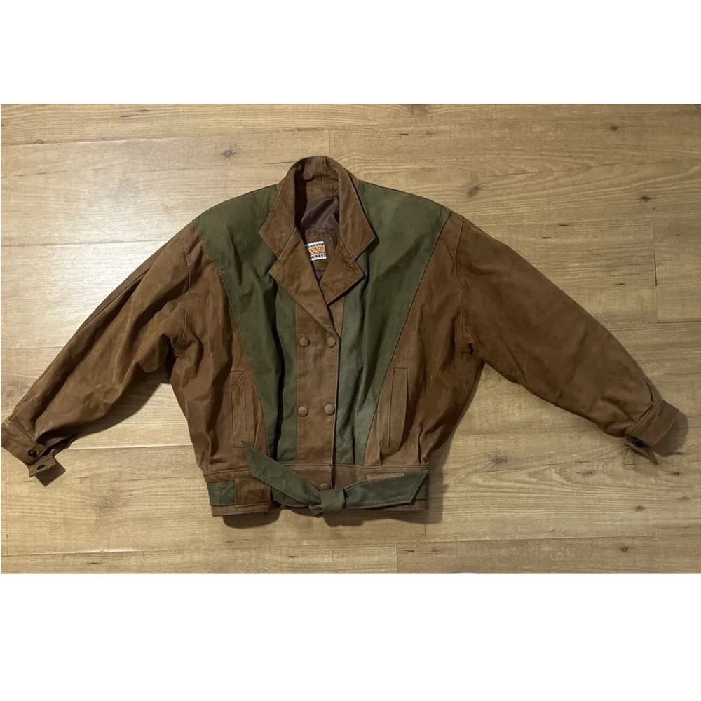 Vintage Omanni Suede Leather Bomber Jacket Womens Small Brown
